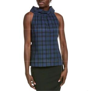 Sail to‎ Sable Blackwatch Plaid Sleeveless Mockneck Blouse Blue & Black